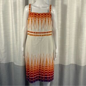 Jones New York Ivory Orange Purple Abstract Stripe Sleeveless Sheath Dress Sz 14